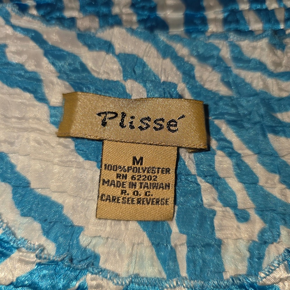 Vintage Plisse M Stretch Teal Animal Zebra Crepe Crinkle Textured Tank 90s Y2K - Picture 4 of 9
